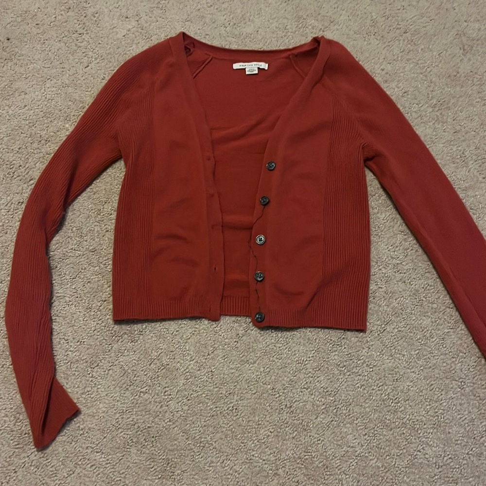 Brunt orange cropped cardigan sweater